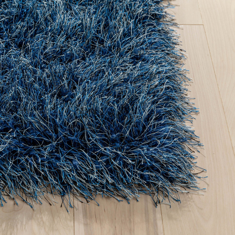 Well Woven Kuki Chie Glam Solid UltraSoft Indigo Blue Shag Rug